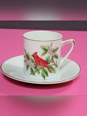 Lefton White Porcelain China Demitasse Cup And Saucer Cardinal 02603 (0820)